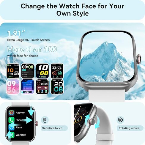 Smart Watch for Women Men, Smartwatch for iPhone & Android Bluetooth (Answer/Call) Built-in Alexa, 1.91" HD Fitness Tracker with 105+ Sport Modes, IP68 Waterproof, Sleep/Heart Rate/SpO2/Stress Monitor in Kuwait