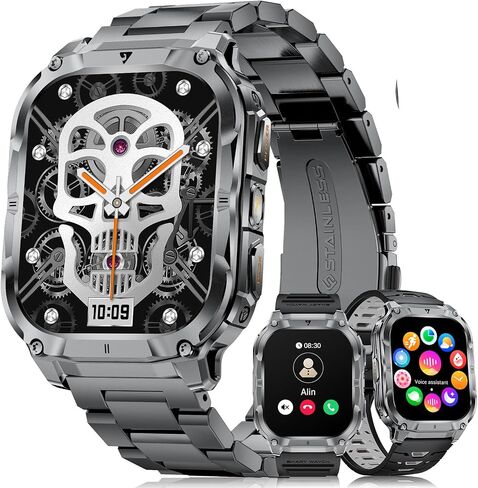 LIGE Military Smart Watch for Men(3 Bands),1000mAh/2 HD Large Screen Smartwatch, Flashlight/110+ Sports Modes, Fitness Tracker Watch for Android iOS,Black in Kuwait