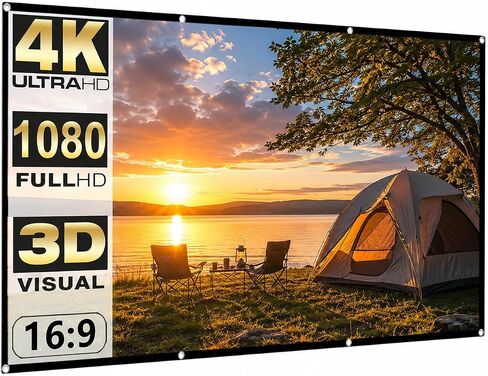 120 Inch Projector Screen 16:9 Foldable Portable Movie Screen, Anti-Crease Soft Projection Screen with Hanging Holes for Home Theater, Outdoor Backyard, Indoor Movie Night, Party in Kuwait
