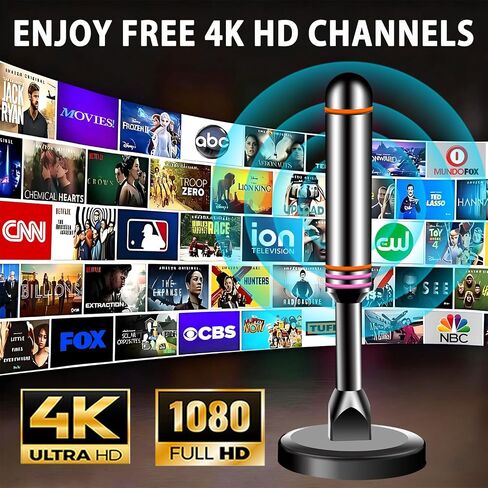 Digital TV Antenna for Smart TV Indoor, TV Antenna for Local Channels in 4K 1080P, 32.9 Miles Range & 360° Reception HDTV Antenna with Magnetic Base, 9.43FT Coax Cable for Easy Setup in Kuwait