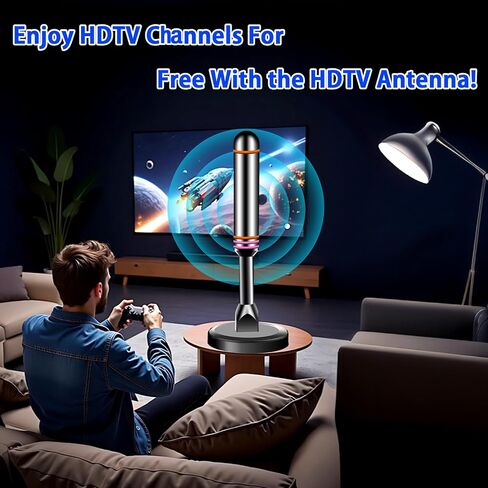 Digital TV Antenna for Smart TV Indoor, TV Antenna for Local Channels in 4K 1080P, 32.9 Miles Range & 360° Reception HDTV Antenna with Magnetic Base, 9.43FT Coax Cable for Easy Setup in Kuwait