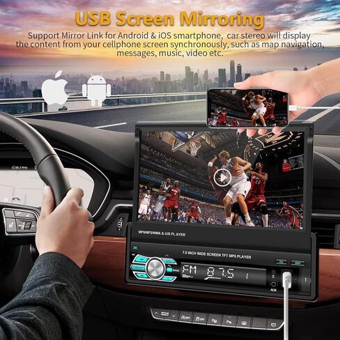 Podofo Single Din Carplay Car Stereo with Bluetooth AHD Backup Camera, 7 Inch flip Out Touch Screen Car Radio MP5 Player Support Android Auto, Mirror Link, USB, TF, FM Radio, Aux-in, SWC in Saudi Arabia