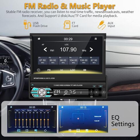 Podofo Single Din Carplay Car Stereo with Bluetooth AHD Backup Camera, 7 Inch flip Out Touch Screen Car Radio MP5 Player Support Android Auto, Mirror Link, USB, TF, FM Radio, Aux-in, SWC in Saudi Arabia