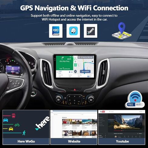 راديو سيارة 4G+128G لسيارة شيفروليه تشيفي إكوينوكس 2017 2018 2019 2020 مع Carplay اللاسلكي Android Auto، 10 بوصة 1280 * 720 ستيريو سيارة بشاشة تعمل باللمس مع نظام تحديد المواقع بلوتوث FM وكاميرا احتياطية in Kuwait