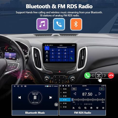 راديو سيارة 4G+128G لسيارة شيفروليه تشيفي إكوينوكس 2017 2018 2019 2020 مع Carplay اللاسلكي Android Auto، 10 بوصة 1280 * 720 ستيريو سيارة بشاشة تعمل باللمس مع نظام تحديد المواقع بلوتوث FM وكاميرا احتياطية in Kuwait