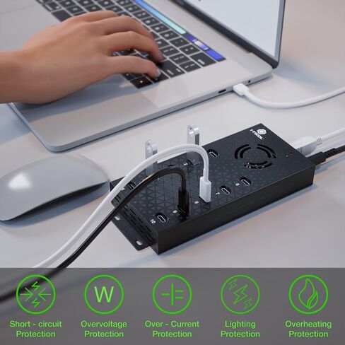 USB 2.0 Hub Type-C متعدد الأمان 10 منافذ تعمل بالطاقة، مع محول تيار متردد، موزع USB من الألومنيوم مع مروحة تبريد - النوع C لأجهزة الكمبيوتر المحمولة والكمبيوتر الشخصي، ومحركات الأقراص المحمولة، والأقراص الصلبة، والقرص الصلب، والماوس، وXPS، وXbox، ولوحة ال in Kuwait