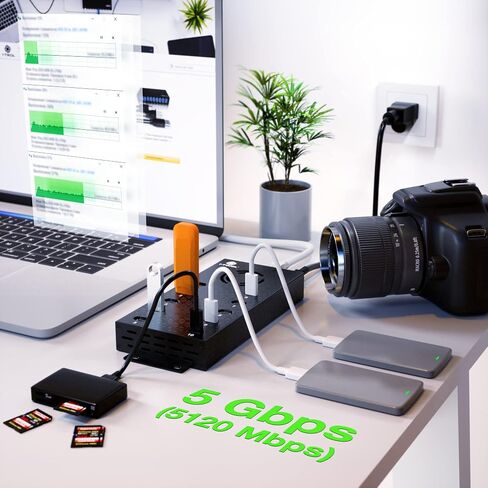 USB 2.0 Hub Type-C متعدد الأمان 10 منافذ تعمل بالطاقة، مع محول تيار متردد، موزع USB من الألومنيوم مع مروحة تبريد - النوع C لأجهزة الكمبيوتر المحمولة والكمبيوتر الشخصي، ومحركات الأقراص المحمولة، والأقراص الصلبة، والقرص الصلب، والماوس، وXPS، وXbox، ولوحة ال in Kuwait