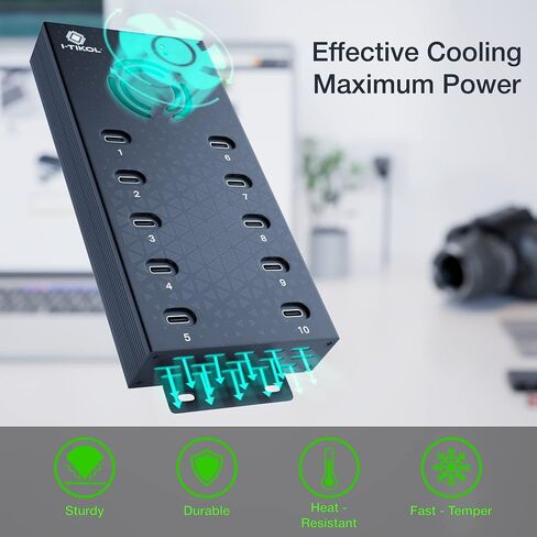 USB 2.0 Hub Type-C متعدد الأمان 10 منافذ تعمل بالطاقة، مع محول تيار متردد، موزع USB من الألومنيوم مع مروحة تبريد - النوع C لأجهزة الكمبيوتر المحمولة والكمبيوتر الشخصي، ومحركات الأقراص المحمولة، والأقراص الصلبة، والقرص الصلب، والماوس، وXPS، وXbox، ولوحة ال in Kuwait