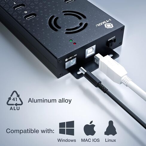USB 2.0 Hub Type-C متعدد الأمان 10 منافذ تعمل بالطاقة، مع محول تيار متردد، موزع USB من الألومنيوم مع مروحة تبريد - النوع C لأجهزة الكمبيوتر المحمولة والكمبيوتر الشخصي، ومحركات الأقراص المحمولة، والأقراص الصلبة، والقرص الصلب، والماوس، وXPS، وXbox، ولوحة ال in Kuwait