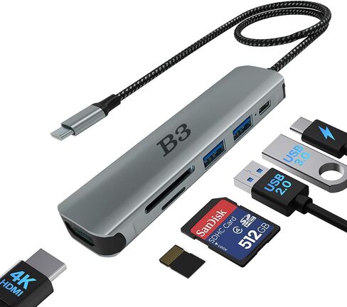 USB C Hub 6-in-1 Multi-Port Adapter with 4K@60Hz HDMI, 100W PD, 2 USB A Data Ports, and SD/TF Card Reader – Aluminum Type-C Hub for MacBook Air/Pro M1/M2, iPhone 17 Pro Max, Surface Go, XPS, iPad in Kuwait
