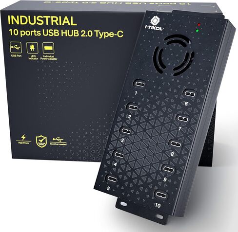 USB 2.0 Hub Type-C متعدد الأمان 10 منافذ تعمل بالطاقة، مع محول تيار متردد، موزع USB من الألومنيوم مع مروحة تبريد - النوع C لأجهزة الكمبيوتر المحمولة والكمبيوتر الشخصي، ومحركات الأقراص المحمولة، والأقراص الصلبة، والقرص الصلب، والماوس، وXPS، وXbox، ولوحة ال in Kuwait