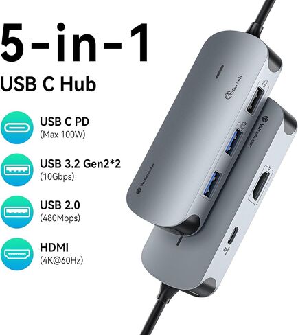 Yottamaster USB C Hub 5 في 1 مع HDMI 4K@60 هرتز لأجهزة MacBook/iPad/iMac in Kuwait