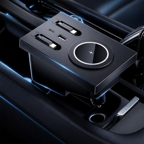 شاحن لاسلكي 15 وات ومحور USB مناسب خصيصًا لفولفو XC60 XC90 S90 V90 S60 V60، محطة إرساء وحدة التحكم المركزية مع كابلين قابلين للسحب بقدرة 45 وات من النوع C، ملحقات فولفو الداخلية للشحن السريع متعددة المنافذ in Kuwait
