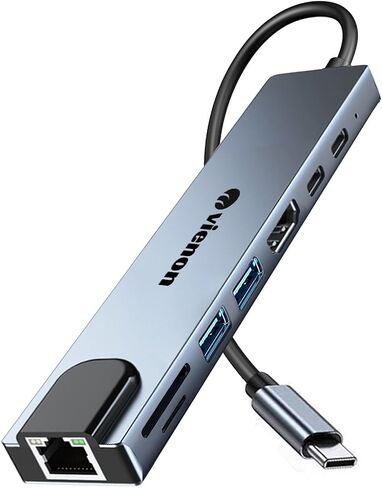محول USB C Hub Ethernet HDMI، محطة إرساء كمبيوتر محمول 8 في 1 مع 4K HDMI، RJ45 Ethernet 100Mbps، قارئ بطاقة SD/TF، ​​USB 3.0/2.0، PD 100W، LAN USB C Dongle لأجهزة MacBook Pro/Air، iPad Pro، XPS، إلخ in Kuwait
