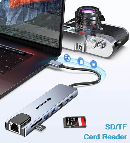 محول USB C Hub Ethernet HDMI، محطة إرساء كمبيوتر محمول 8 في 1 مع 4K HDMI، RJ45 Ethernet 100Mbps، قارئ بطاقة SD/TF، ​​USB 3.0/2.0، PD 100W، LAN USB C Dongle لأجهزة MacBook Pro/Air، iPad Pro، XPS، إلخ in Kuwait