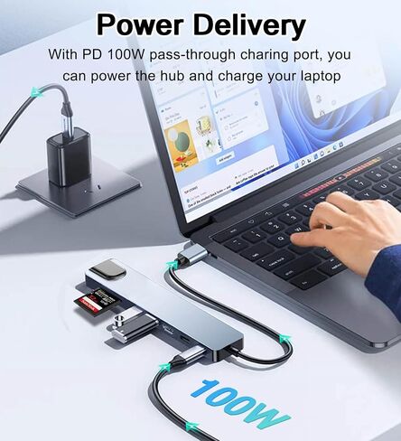 محول USB C Hub Ethernet HDMI، محطة إرساء كمبيوتر محمول 8 في 1 مع 4K HDMI، RJ45 Ethernet 100Mbps، قارئ بطاقة SD/TF، ​​USB 3.0/2.0، PD 100W، LAN USB C Dongle لأجهزة MacBook Pro/Air، iPad Pro، XPS، إلخ in Kuwait