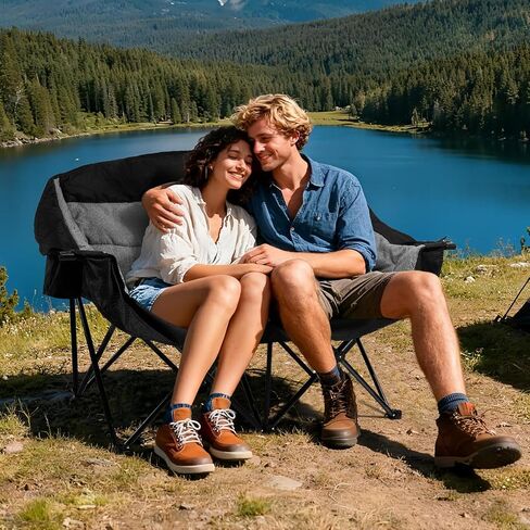 apollo walker Extra Wide Double Camping Chair - Heavy Duty 600lbs Loveseat Camp Couch with Dual Cup Holders & Carry Bag in Kuwait