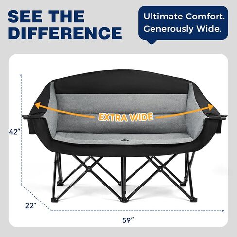 apollo walker Extra Wide Double Camping Chair - Heavy Duty 600lbs Loveseat Camp Couch with Dual Cup Holders & Carry Bag in Kuwait