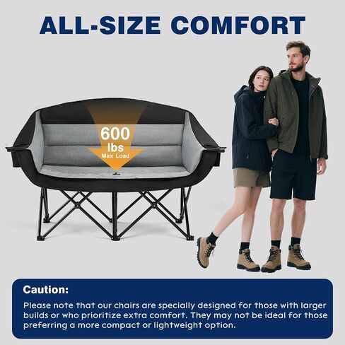 apollo walker Extra Wide Double Camping Chair - Heavy Duty 600lbs Loveseat Camp Couch with Dual Cup Holders & Carry Bag in Kuwait