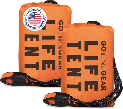 Go Time Gear Survival Life Tent • 2 Person Mylar Emergency Shelter Tube Tent + Paracord • All-Weather Protection for Camping, Hiking, & Survival Kits • Includes Emergency Whistle in Kuwait