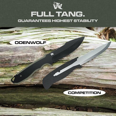 ODENWOLF WOLF-I Full Tang Survival Knife with Sheath - Stylish Tactical Fixed Blade - Made of D2 Steel - Bushcraft and Camping Knife Survival - Perfect EDC Outdoor Knife with TPE Handle in Saudi Arabia