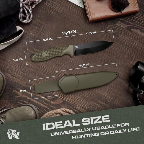 ODENWOLF WOLF-I Full Tang Survival Knife with Sheath - Stylish Tactical Fixed Blade - Made of D2 Steel - Bushcraft and Camping Knife Survival - Perfect EDC Outdoor Knife with TPE Handle in Saudi Arabia