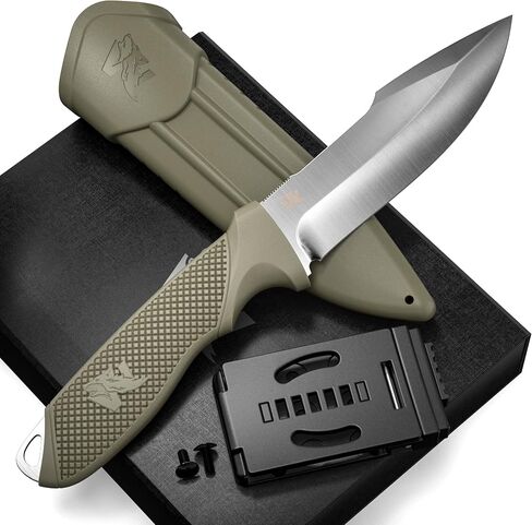 ODENWOLF WOLF-II Full Tang Survival Knife with Sheath and Multi Lok - Strong Tactical Fixed Blade - Made of D2 Steel - Bushcraft and Camping Knife - EDC Outdoor Knife with TPE Handle in Saudi Arabia