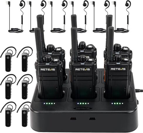 Retevis RB37 Bluetooth Walkie Talkies with Wireless Headset & 6-Way Charger in Saudi Arabia