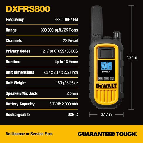 DEWALT DXFRS800 FRS Walkie Talkies, 2W, 4 Pack with 4 Headsets in Saudi Arabia