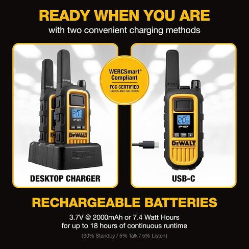 DEWALT DXFRS800 FRS Walkie Talkies, 2W, 4 Pack with 4 Headsets in Saudi Arabia