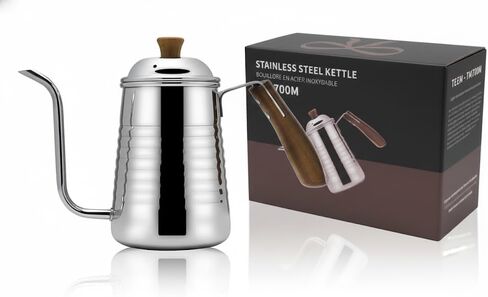 Small & Elegant Stainless Steel Gooseneck Kettle with Wooden Handle and Gift Box – 700ml (24oz) Pour Over Coffee & Tea, Precision Spout for Water Flow Control, Stainless Steel, Durable Polished Finish in Kuwait