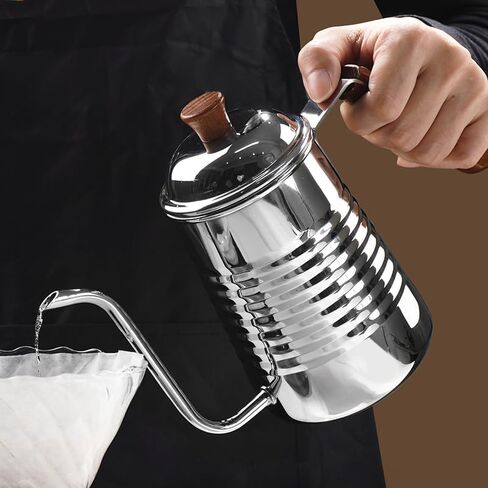 Small & Elegant Stainless Steel Gooseneck Kettle with Wooden Handle and Gift Box – 700ml (24oz) Pour Over Coffee & Tea, Precision Spout for Water Flow Control, Stainless Steel, Durable Polished Finish in Kuwait