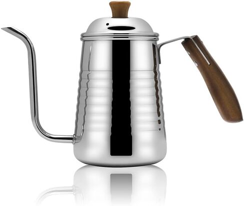 Small & Elegant Stainless Steel Gooseneck Kettle with Wooden Handle and Gift Box – 700ml (24oz) Pour Over Coffee & Tea, Precision Spout for Water Flow Control, Stainless Steel, Durable Polished Finish in Kuwait