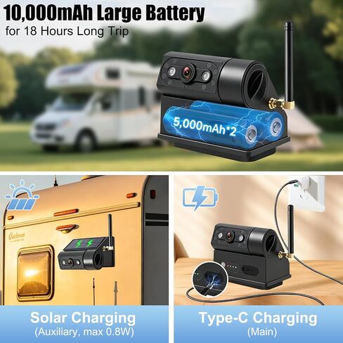 WiFi Magnetic Solar Wireless Backup Camera, 10000mAh Rechargeable 1080P Rear View Camera for Truck RV Trailer Car, DVR Recording Night Vision,Easy Installation with Charging Head in Kuwait