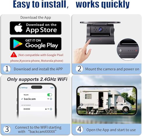 WiFi Magnetic Solar Wireless Backup Camera, 10000mAh Rechargeable 1080P Rear View Camera for Truck RV Trailer Car, DVR Recording Night Vision,Easy Installation with Charging Head in Kuwait