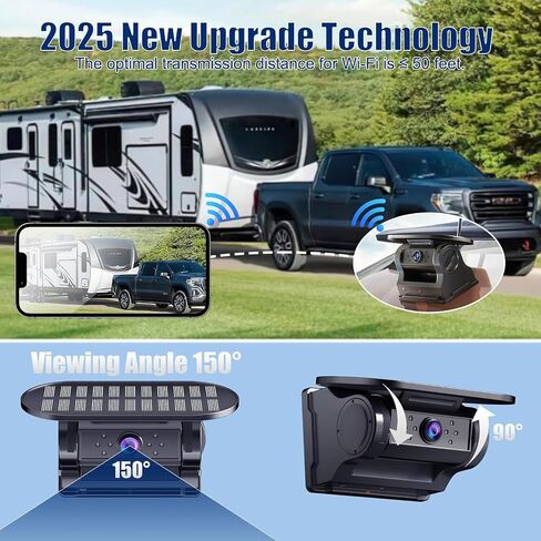 WiFi Magnetic Solar Wireless Backup Camera, 10000mAh Rechargeable 1080P Rear View Camera for Truck RV Trailer Car, DVR Recording Night Vision,Easy Installation with Charging Head in Kuwait