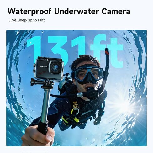 Apexcam Action Camera 4K Touch Screen, 131FT Waterproof Camera Underwater, 60FPS 64MP Sports Camera Helmet for Vlog, WiFi Camcorder, 8X Zoom, Remote Control, 64GB Card,Mount Accessories in Kuwait