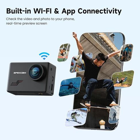 Apexcam Action Camera 4K Touch Screen, 131FT Waterproof Camera Underwater, 60FPS 64MP Sports Camera Helmet for Vlog, WiFi Camcorder, 8X Zoom, Remote Control, 64GB Card,Mount Accessories in Kuwait