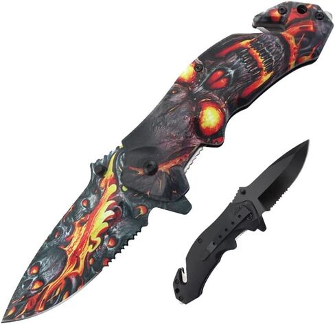 Toy Boxes 8.5" UV Printed Spring Assisted Pocket Knife Tactical Survival Folding Knives (Skull) in Kuwait