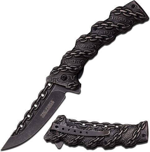 Tac-Force- Folding Pocket Knife –Stonewashed Finish Stainless Steel Blade and Handle with Sculpted Chain Link Design, Includes Pocket Clip, Tactical, EDC, Rescue - TF-859 in Saudi Arabia