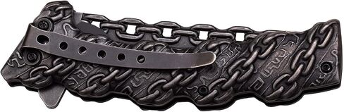 Tac-Force- Folding Pocket Knife –Stonewashed Finish Stainless Steel Blade and Handle with Sculpted Chain Link Design, Includes Pocket Clip, Tactical, EDC, Rescue - TF-859 in Saudi Arabia