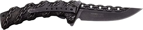 Tac-Force- Folding Pocket Knife –Stonewashed Finish Stainless Steel Blade and Handle with Sculpted Chain Link Design, Includes Pocket Clip, Tactical, EDC, Rescue - TF-859 in Saudi Arabia