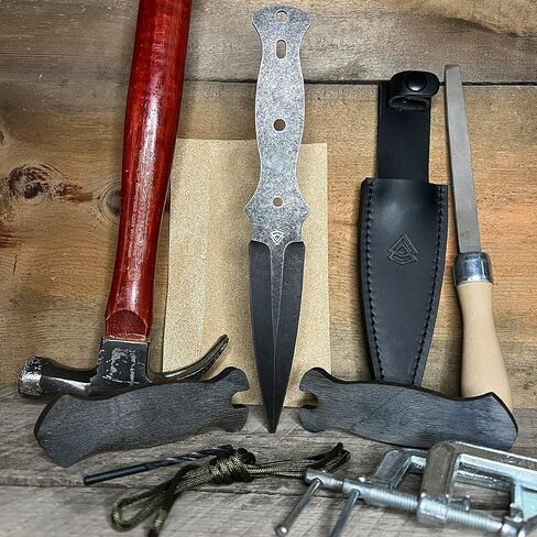 Black Sierra DIY Tactical Dual Edge Knife Making Kit, Build Your Own Fixed Stainless Steel Blade with Leather Sheath, Hobby Project for Camping, Hunting, Survival, Fishing in Kuwait