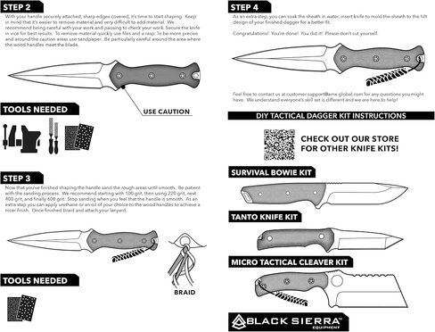 Black Sierra DIY Tactical Dual Edge Knife Making Kit, Build Your Own Fixed Stainless Steel Blade with Leather Sheath, Hobby Project for Camping, Hunting, Survival, Fishing in Kuwait