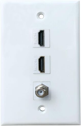 2 HDMI 1 Coax Wall Plate Female to Female - Single Gang Double HDMI Coaxial Cover Plate with Dual Port 4K/8K HDTV Keystone Jack +1 Cable TV Connector - White in Saudi Arabia
