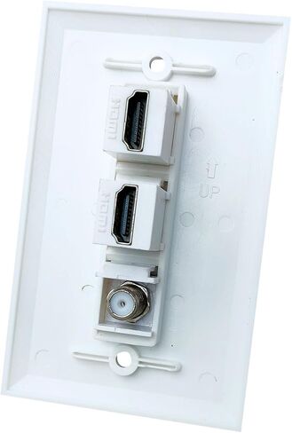 2 HDMI 1 Coax Wall Plate Female to Female - Single Gang Double HDMI Coaxial Cover Plate with Dual Port 4K/8K HDTV Keystone Jack +1 Cable TV Connector - White in Saudi Arabia