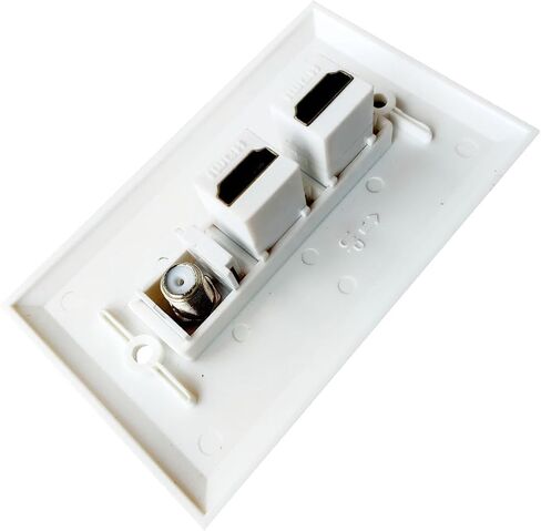 2 HDMI 1 Coax Wall Plate Female to Female - Single Gang Double HDMI Coaxial Cover Plate with Dual Port 4K/8K HDTV Keystone Jack +1 Cable TV Connector - White in Saudi Arabia