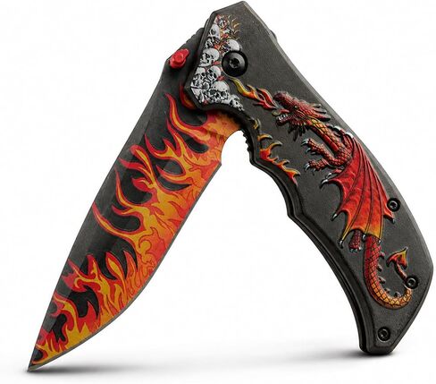 SZCO Supplies 8-Inch Red Dragon Flame Pocket Knife with Clip – Folding Knife with Stainless Steel Blade, Liner Lock, Pocket Clip, EDC Knife for Men, Pocket Knives & Folding Knives for Men in Saudi Arabia