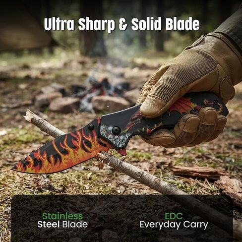 SZCO Supplies 8-Inch Red Dragon Flame Pocket Knife with Clip – Folding Knife with Stainless Steel Blade, Liner Lock, Pocket Clip, EDC Knife for Men, Pocket Knives & Folding Knives for Men in Saudi Arabia