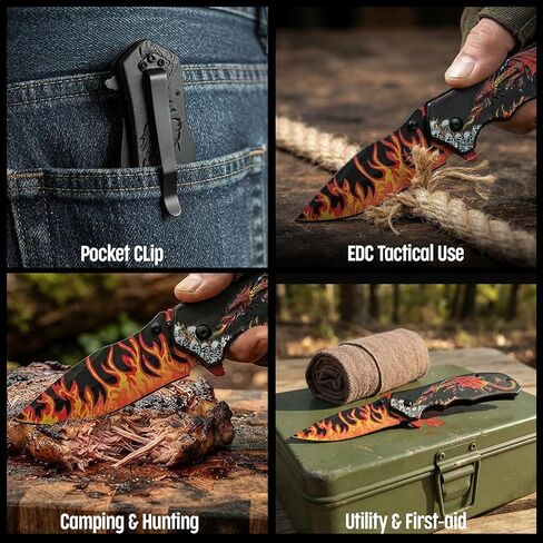 SZCO Supplies 8-Inch Red Dragon Flame Pocket Knife with Clip – Folding Knife with Stainless Steel Blade, Liner Lock, Pocket Clip, EDC Knife for Men, Pocket Knives & Folding Knives for Men in Saudi Arabia